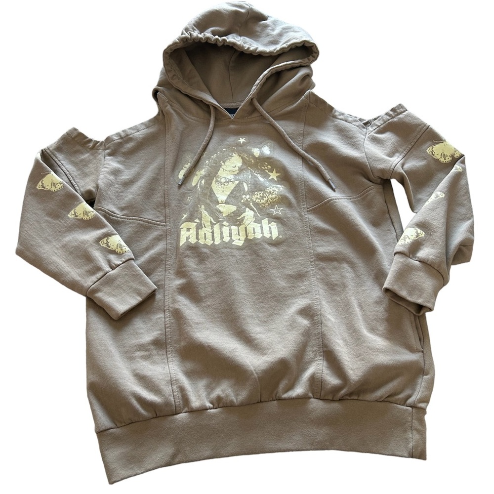 Aaliyah Cold Shoulder Graphic Pullover Hooded Sweatshirt Size Small